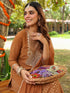 Janasya Women's Brown Georgette Embroidered Straight Kurta With Sharara & Dupatta Set